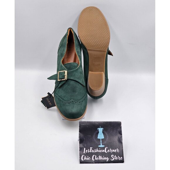 NWT Julia Bo Women's Green Leather Duke Pumps Heel Monk Shoes Sz 9.5 (40) 2974 - Picture 3 of 16